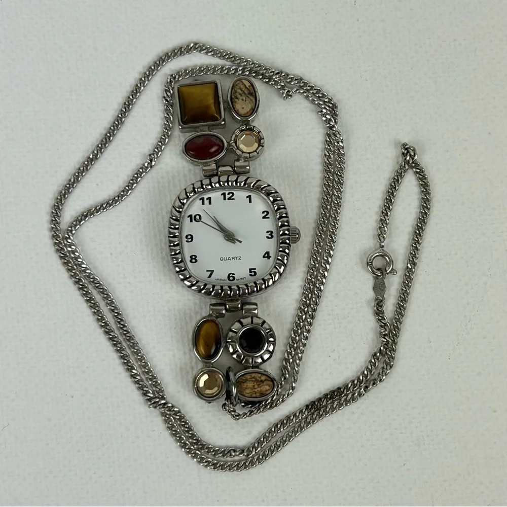 Elegant silver tone watch w/ multi-stone accent with “Eco Sterling” 24